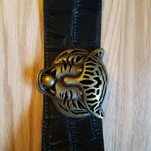Black faux leather Tiger belt